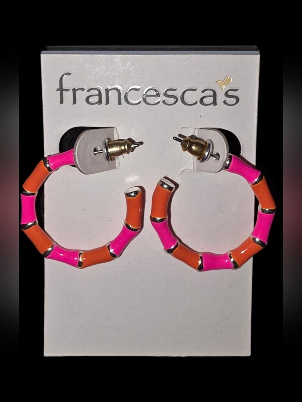 Neon Pink & Orange Bamboo Hoop Earrings
